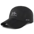 Black quick-dry foldable outdoor cap with UPF 50+ sun protection and mountain logo - Adjustable (56-59cm) / Solid Style (Buckle Closure) / Black