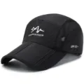Black breathable outdoor mesh cap with a foldable brim and UPF 50+ sun protection. - Adjustable (56-59cm) / Mesh Patchwork (Buckle Closure) / Black