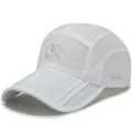 Breathable white quick-dry outdoor sports cap with UPF 50+ foldable sun protection brim - Adjustable (56-59cm) / Mesh Patchwork (Buckle Closure) / White