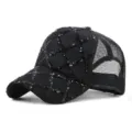Berretto da baseball nero con paillettes scintillanti e pannello posteriore in rete traspirante - Regolabile (55-59cm) / Nero con Paillettes a Rombo Nero