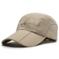 Beige quick-dry baseball cap featuring a foldable brim and embroidered mountain logo design - Adjustable (56-59cm) / Three-Fold Brim (Slide Buckle) / Khaki