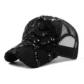 Berretto da baseball nero con paillettes, retro in rete e design trucker regolabile - Regolabile (55-59cm) / Stile Paillettes Nere (Stile 1)