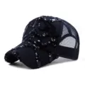Elegante cappello da baseball nero con paillettes e parte posteriore in rete traspirante - Regolabile (55-59cm) / Stile Paillettes Blu Scuro (Stile 1)