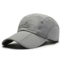 Grey foldable brim outdoor sports hat made of quick-dry breathable fabric for hiking - Adjustable (56-59cm) / 3-Fold Brim Style (Slide Buckle Adjustment) / Gray