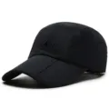 Black quick-dry folding brim outdoor baseball cap with mountain embroidery design - Adjustable (56-59cm) / 3-Fold Brim Style (Slide Buckle Adjustment) / Navy Blue