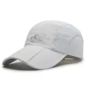 Light gray quick-dry outdoor sports baseball cap with unique foldable brim design - Adjustable (56-59cm) / 3-Fold Brim Style (Slide Buckle Adjustment) / White