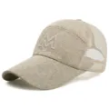 Breathable linen mesh baseball cap in beige with an extended brim and M embroidery - M Letter Style / Adjustable (56-60cm) / Beige