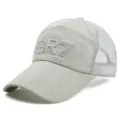 Grey breathable linen trucker cap with mesh back and embroidered CR7 logo detail - CR7 Logo Style / Adjustable (56-60cm) / Light Gray