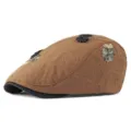 Ethnic style brown beret with floral embroidery patches for women's summer sun protection - 56-59cm (Adjustable) / Flower Style / Turmeric