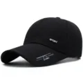 Classic black baseball cap with extended sun brim and sport embroidery detailings - SPORT Label Black-Cloth Back