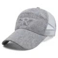Grey breathable linen mesh baseball cap with CR7 embroidery for outdoor sun protection - CR7 Logo Style / Adjustable (56-60cm) / Dark Gray