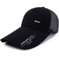 Classic black breathable baseball cap featuring a long brim and mesh back for sun protection - SPORT Label Black-Mesh Back