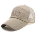 Breathable beige linen mesh baseball cap with embroidered logo for sun protection - GR Logo Style / Adjustable (56-60cm) / Beige