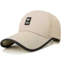 Gorra de béisbol de malla beige transpirable para protección solar deportiva de verano - Ajustable (Para 56-60cm) / Estilo de Letras - Caqui
