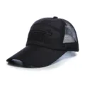 Classic black breathable mesh baseball cap with SPORT embroidery and extended sun visor - Sport Embroidery Style / Adjustable (56-60cm) / Black