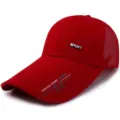 Red breathable mesh baseball cap with an extended sun protection brim for sports - SPORT Label Red-Mesh Back