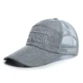 Men's grey linen breathable mesh baseball cap with long brim and sport embroidery - Sport Embroidery Style / Adjustable (56-60cm) / Dark Gray