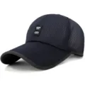 Gorra de béisbol ligera de malla azul marino con tejido transpirable y parche frontal - Ajustable (Para 56-60cm) / Estilo Letra-Azul Oscuro