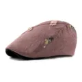 Textured mauve pink ivy cap with ethnic floral embroidery detail - 56-59cm (Adjustable) / Flower Style / Dusty Pink