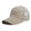 Breathable beige linen mesh baseball cap with long brim and SPORT embroidery for men - Sport Embroidery Style / Adjustable (56-60cm) / Beige
