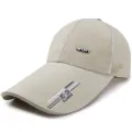 Khaki breathable baseball cap with extended brim for effective outdoor sun protection - SPORT Label Beige-Mesh Back
