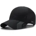 Black quick-dry baseball cap with breathable mesh panels and stylish logo detail - 56-60cm (Adjustable) / SDSRUI Series (Copper Buckle) / Black