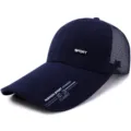 Navy blue breathable mesh baseball cap with extended sun protection brim and sport logo - SPORT Label Dark Blue-Mesh Back