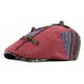 Ethnic style maroon beret for women featuring colorful woven patterns and knotted details - 56-59cm (Adjustable) / Toggle Style / Watermelon Red