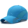 Blue quick-dry sun protection baseball cap with breathable mesh and striped brim details - 56-60cm (Adjustable) / SDSRUI Series (Copper Buckle) / Lake Blue