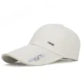 Long brim beige baseball cap for sun protection with sport logo - SPORT Label Beige-Cloth Back