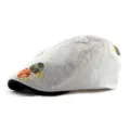 White ethnic style flat cap for women featuring vibrant floral embroidery and lace details - 56-59cm (Adjustable) / Flower Style / White
