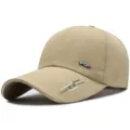 Classic khaki baseball cap with extended brim and breathable sport design for sun protection - SPORT Label Khaki-Cloth Back