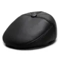 Klassische schwarze Schirmmütze aus Leder für Herren, ideal für Wärme im Herbst und Winter. - Größe M (56-58cm) / PU-Leder Stil / Schwarz