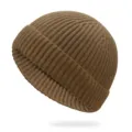 Berretto corto in maglia a coste marrone per l'inverno, stile hipster classico ed elegante - Taglia Unica(55-60cm) / Kaki