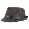 Classic British style retro plaid fedora hat with a stylish black faux leather band decoration - Plaid - Dark Gray
