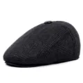 Dunkelgraue strukturierte Winter-Schirmmütze für Herren mit sehr warmem Innenfutter - Größe M (56-58cm) / Kariertes Stil / Schwarz und Grau