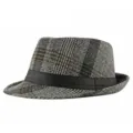 Vintage grey plaid woolen fedora hat with black ribbon for autumn and winter - Striped Style / Striped Black