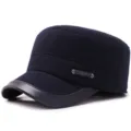 Classic navy blue wool military flat top cap for men in winter - Sport Style / Dark Blue
