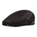 Classic dark brown leather ivy cap for autumn and winter with adjustable strap - One Size (Adjustable) / Litchi Grain Faux Leather / Brown