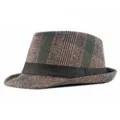 Classic vintage plaid wool fedora hat with black decorative band for autumn winter wear - Striped - Army Green
