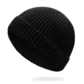 Klassische minimalistische schwarze Strickmütze mit modischem Rollrand und Rippen. - Einheitsgröße(55-60cm) / Schwarz