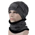 Winter warm gray checkered knit beanie and thickened fleece-lined neck warmer set - Style 2 / Hat Only (Without Scarf) / Dark Gray