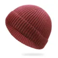 Klassische kurze weinrote Rippstrick-Beanie-Mütze für Winterwärme und Streetstyle - Einheitsgröße(55-60cm) / Ziegelrot