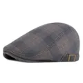 Vintage plaid flat cap for autumn and winter featuring an adjustable side buckle detail. - One Size (Adjustable) / Large Plaid Woolen / Blue