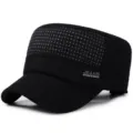 Black men's winter wool felt military cap with warm ear flaps and flat top design. - JEANS Style / Black
