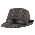 Stylish vintage plaid wool trilby hat with black faux leather band for men and women - Small Plaid Black