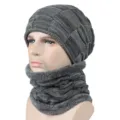 Grey checkered knit beanie and fleece-lined neck warmer set for winter warmth - Style 1 / Hat Only (Without Scarf) / Gray