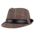 Classic brown plaid trilby hat with a black leather-like band for autumn and winter - Small Gingham Style / Small Plaid Coffee