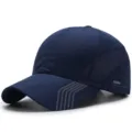 Navy blue quick-dry baseball cap with mesh side panels and stylish striped brim detail - 56-60cm (Adjustable) / SDSRUI Series (Copper Buckle) / Dark Blue