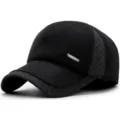 Herren Winter Baseballkappe aus schwarzer Wolle mit Ohrenschutz und Sport-Emblem - Einheitsgröße(Einstellbar) / Schwarz
